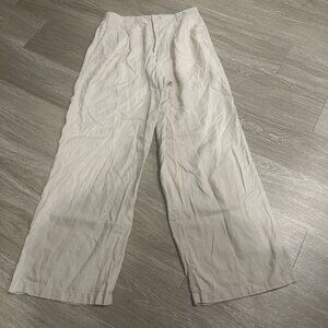 Gap Women Easy Trousers Wide-Leg Linen Blend Beige Pleat Dress Pants 6 Casual
